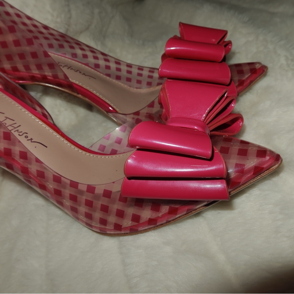 Betsey Johnson Pink Checkered Heels with Bow